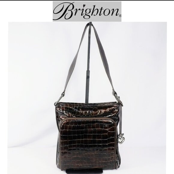 Brighton Factory Outlet Brown SONNY LIL CHER Moc Croc Shoulder Bag - Picture 1 of 12